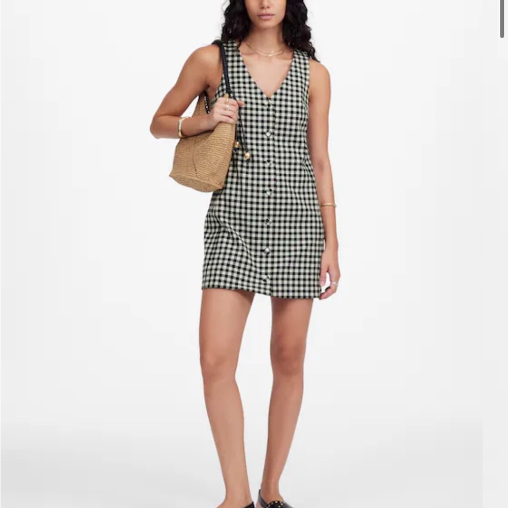 Madewell V-Neck Mini Vest Dress in Gingham. NWT - Picture 2 of 9